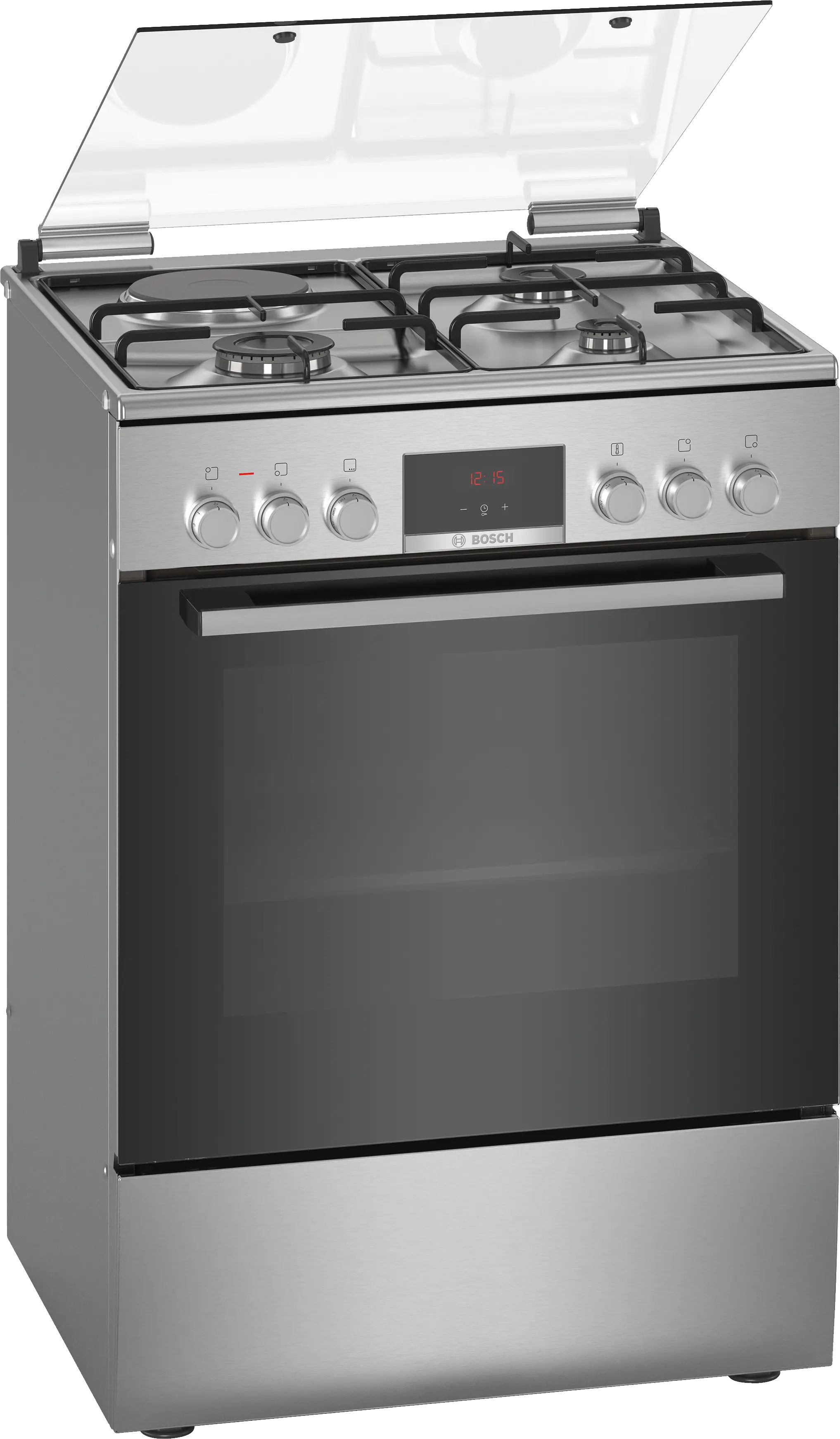 Freestanding dual fuel cooker Stainless steel