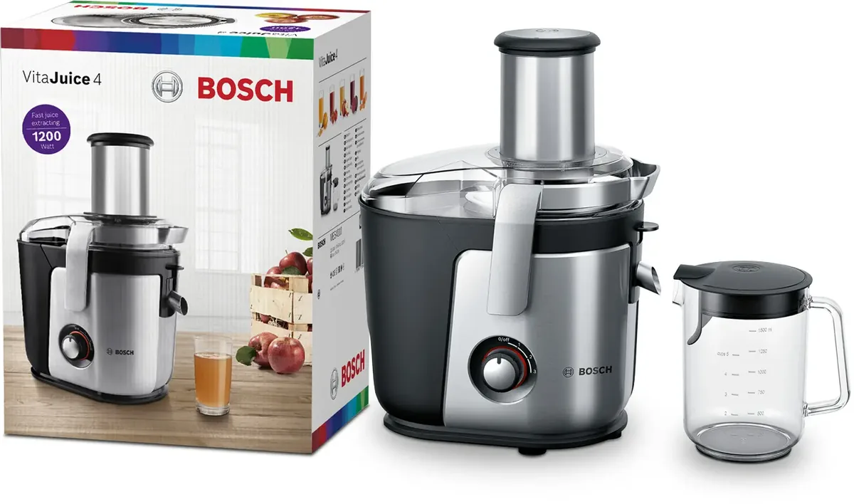 Bosch центробежная соковыжималка VitaJuice 4 1200 Вт Серебристый, Черный