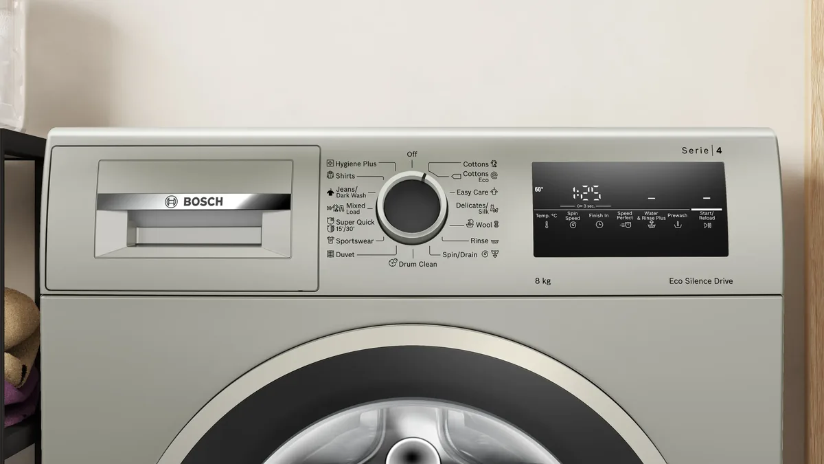 Алдыңкы жүктөлүүчү кир жуугуч машина Bosch 8 кг, 1400 об/мин, графит түстүү