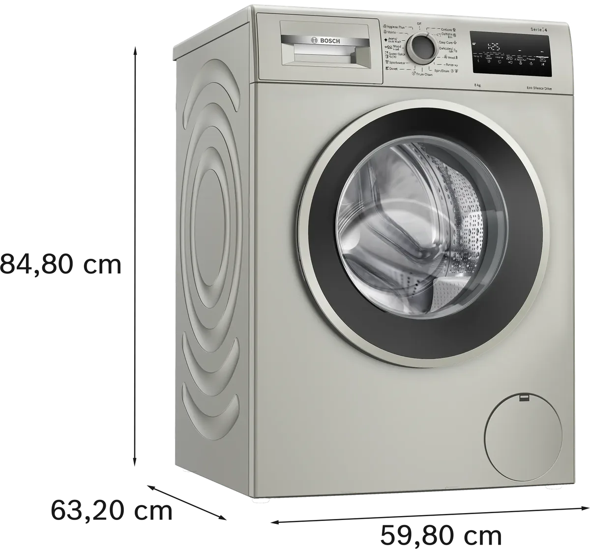 Алдыңкы жүктөлүүчү кир жуугуч машина Bosch 8 кг, 1400 об/мин, графит түстүү