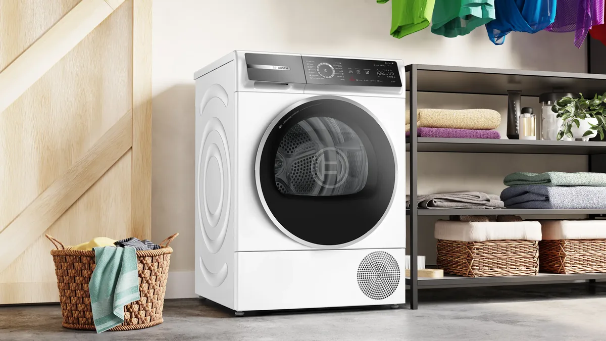 Жылуулук насосу бар кургаткыч машина Bosch 9 кг, ак